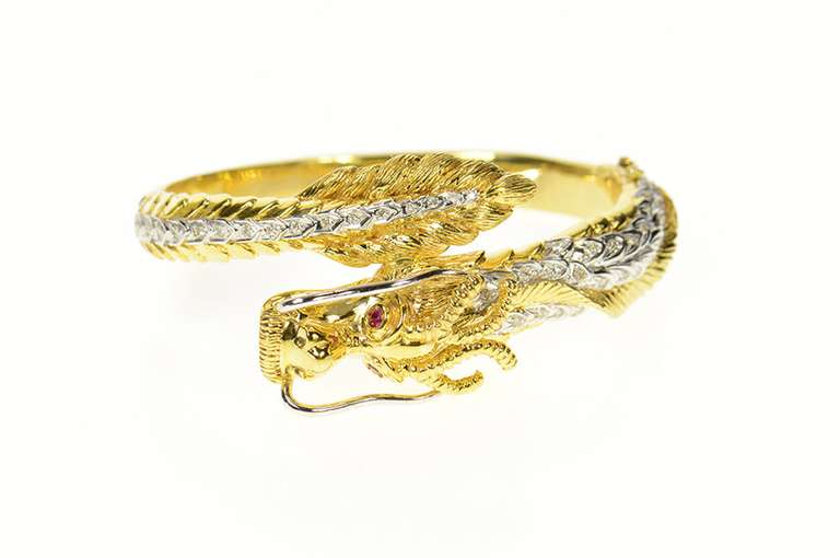 14K Yellow Gold 1.00 Ctw Diamond Ruby Chinese Dragon Bracelet