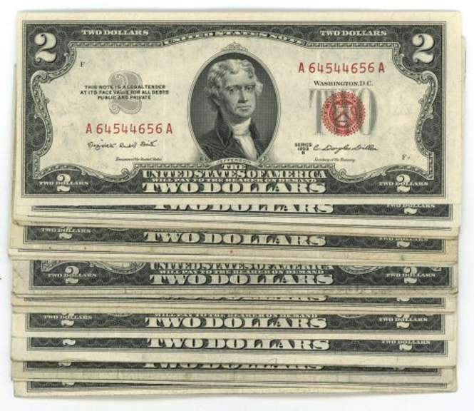 25 Nice Series of 1953 $2 Red Seal Notes
