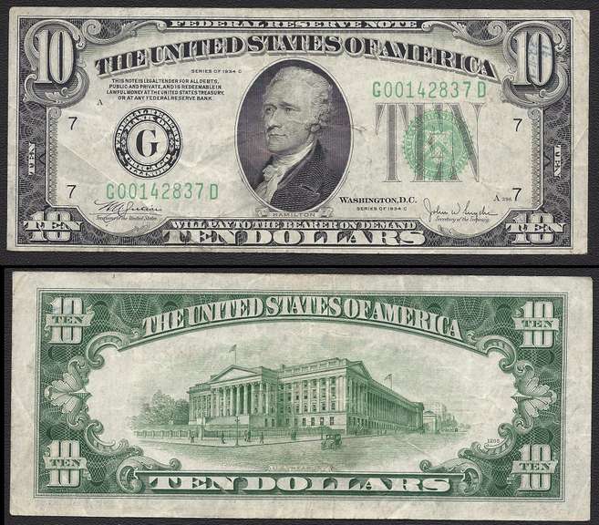 $10 1934-C FRN One of the early small size notes.