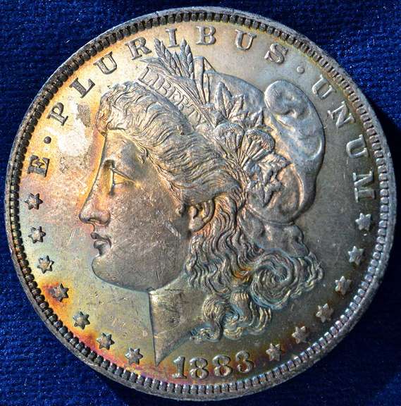 1883-O Morgan Silver Dollar Rainbow Toning BU
