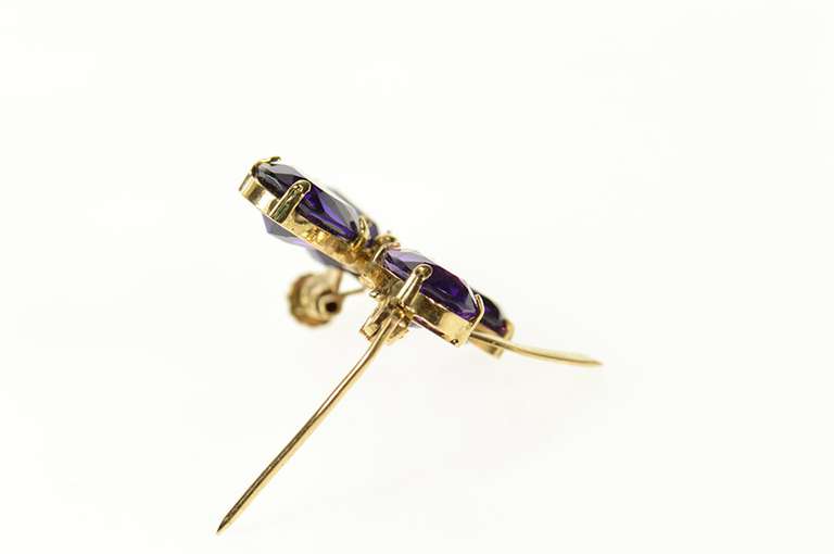 14K Yellow Gold Retro Syn. Amethyst Clover Shamrock Pin/Brooch
