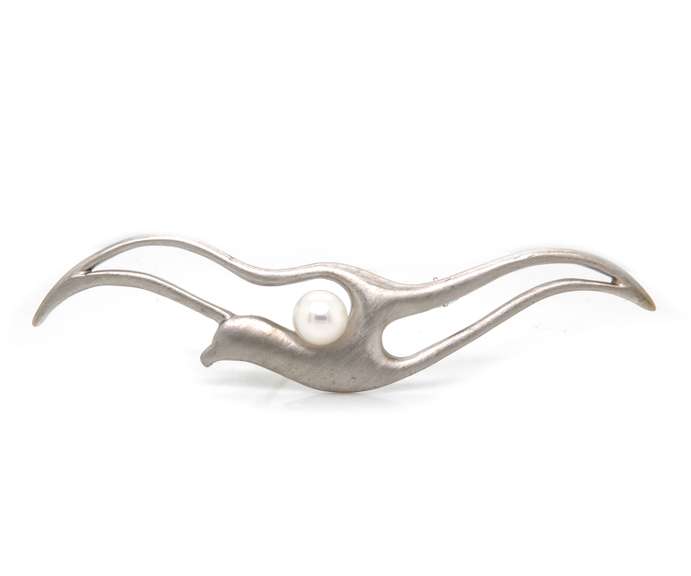 Whimsical 14kt WG Pearl Bird Pin