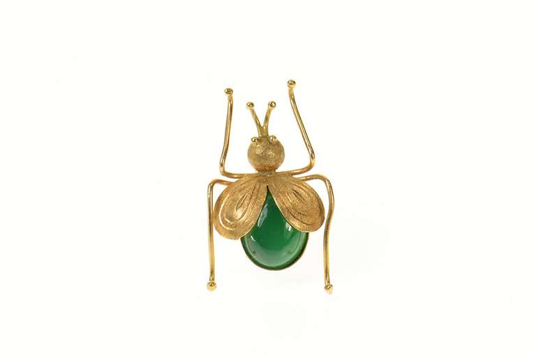 14K Yellow Gold Green Agate Stylized Bug Beetle Fly Retro Pin/Brooch