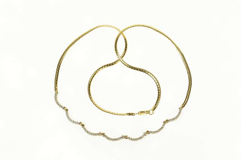 14K Yellow Gold 0.54 Ctw Diamond Scalloped Statement Chain Necklace