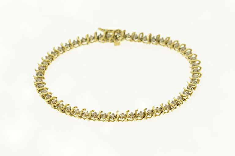 10K Yellow Gold 2.88 Ctw Wavy Link Classic Diamond Tennis Bracelet