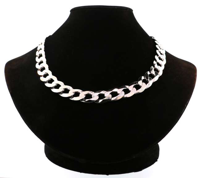 Large Italian Sterling Silver Curb Chain Necklace