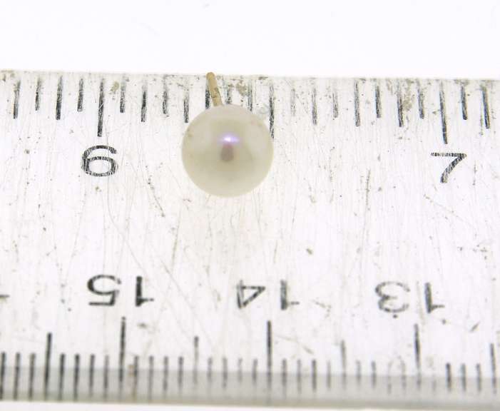 Simple Yellow Gold 6.5mm Pearl Stud Earrings