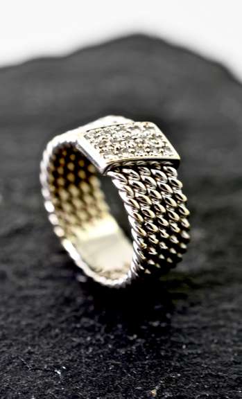 Multi-Band 18K White Gold Ring with Diamonds