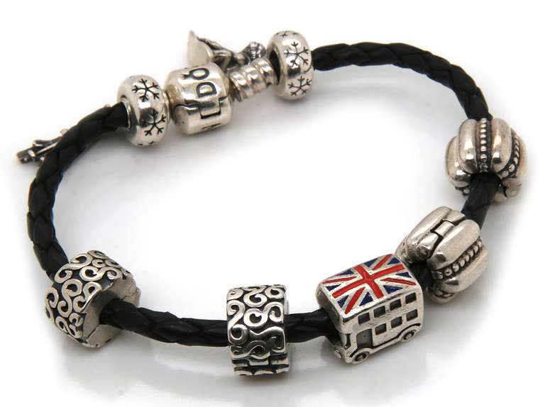 Playful Group of Pandora Charms with Leather Bracelet