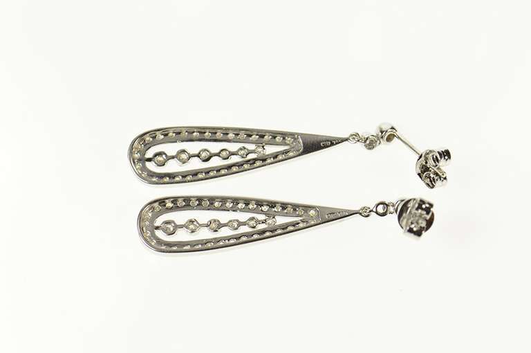14K White Gold Pear Pave Diamond Encrusted Dangle Earrings
