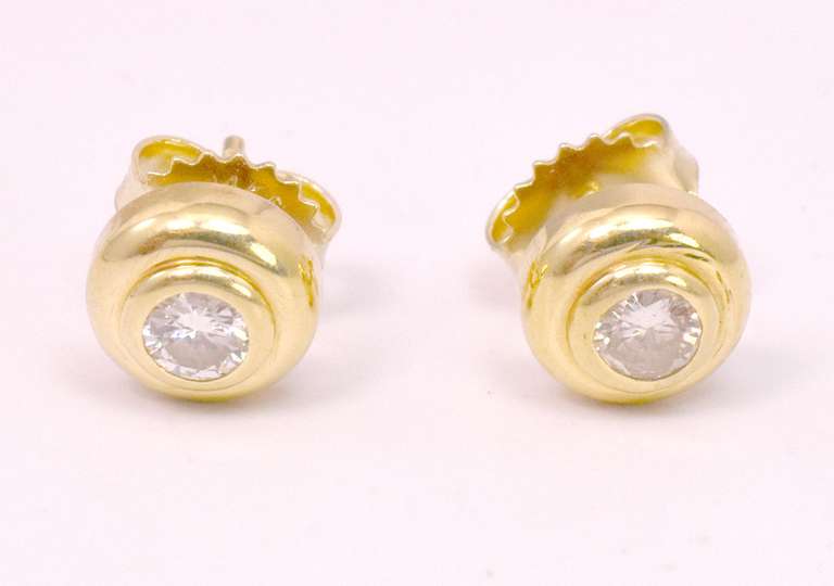Gorgeous Bezel Set Diamonds in 14k Gold Button Style Earrings