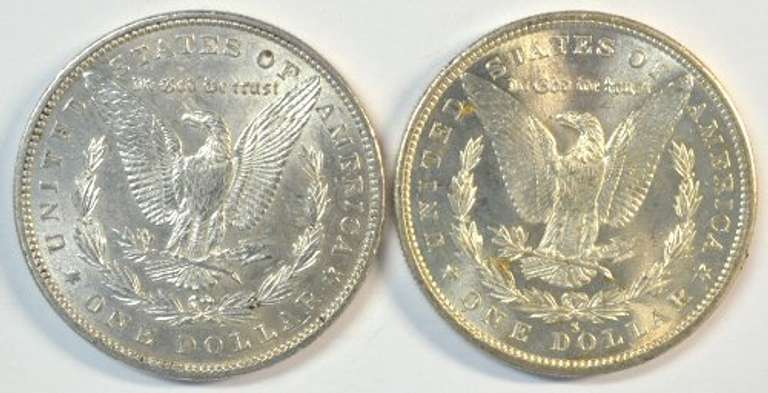 Choice BU 1880-P & 1880-S Morgan Silver Dollars
