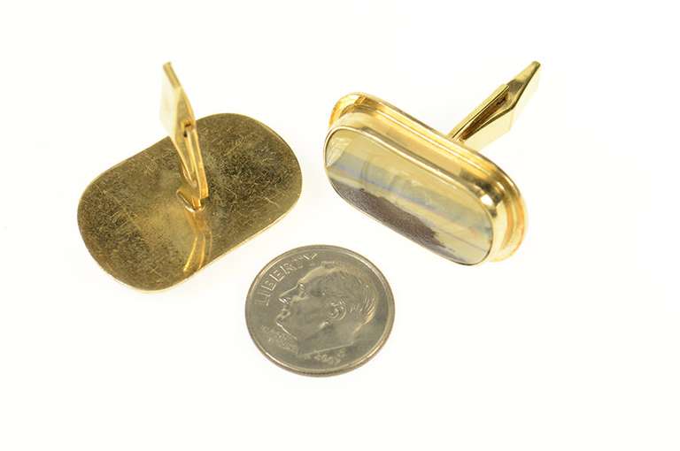 14K Yellow Gold Ornate Natural Raw Opal Inset Cuff Links
