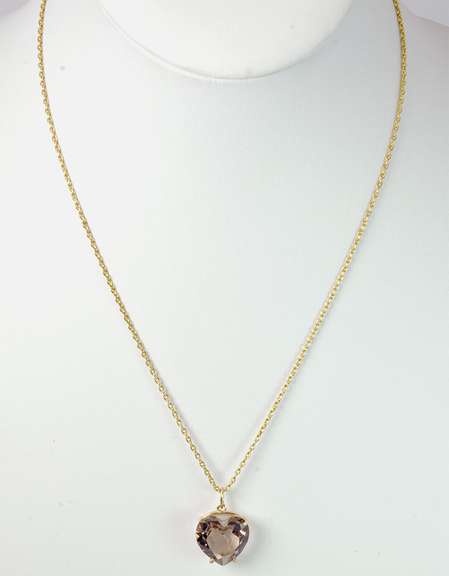 Smokey Quart Heart Necklace, 14KT