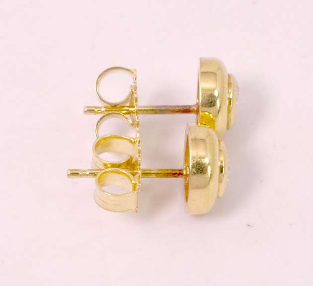 Gorgeous Bezel Set Diamonds in 14k Gold Button Style Earrings
