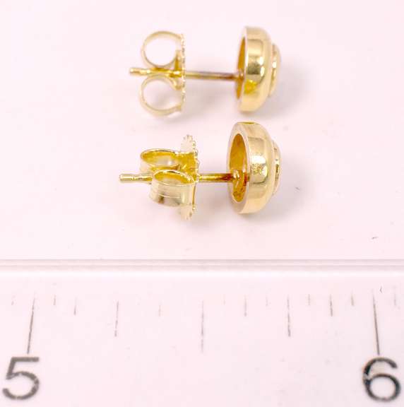 Gorgeous Bezel Set Diamonds in 14k Gold Button Style Earrings