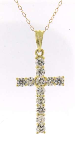 Stunning Yellow Gold Cubic Zirconia Cross Pendant on Chain