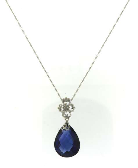 Fabulous White Gold Pear Shaped Synthetic Sapphire Necklace