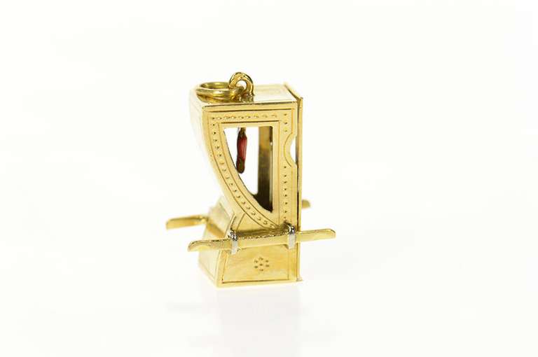 14K Yellow Gold 3D Litter Palanquin Royal Enamel Heart Charm/Pendant