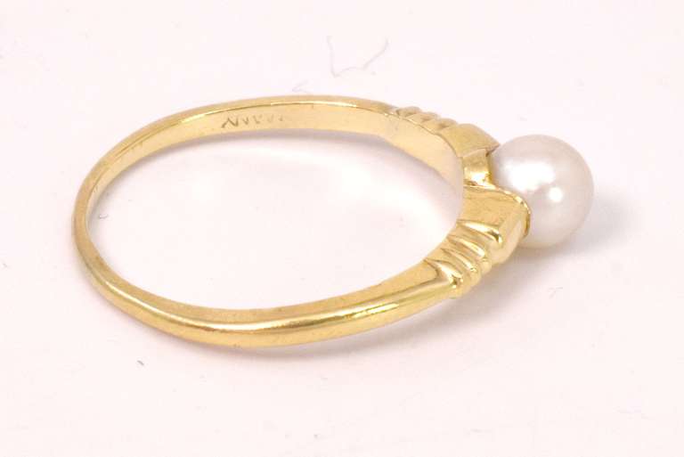 Lush Pearl Set in 14k Gold Textured Ring