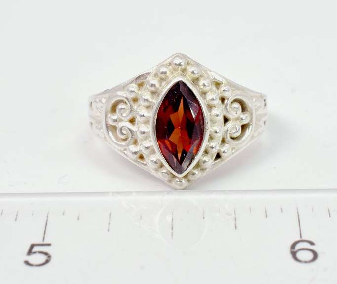 Lush Marquise Cut Garnet in Sterling Silver Ring