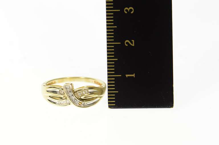 10K Yellow Gold Criss Cross Diamond Channel Statement Band Ring