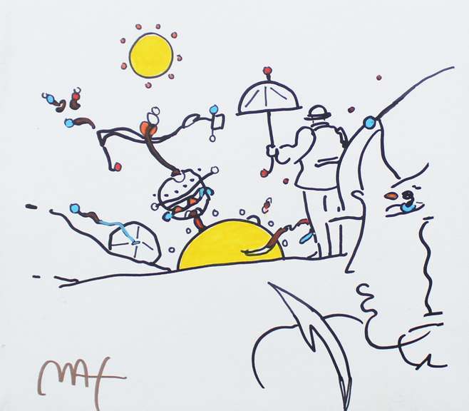 PETER MAX UMBRELLA MAN WITH PROFILE 1989  MAX UMBRELLA MAN WITH PROFILE