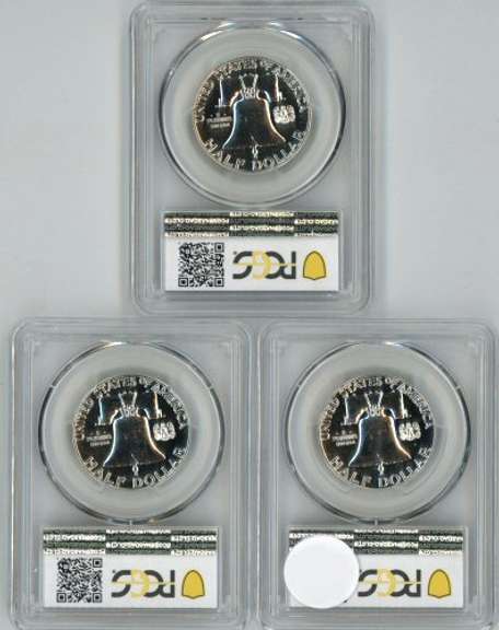 3 Superb Gem Proof 1959 Franklin Half Dollars. PCGS PR66