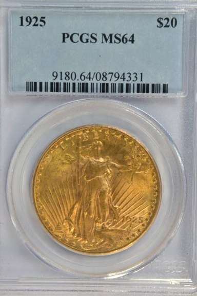 Super PCGS MS64 graded 1925 St. Gaudens $20 Gold Piece