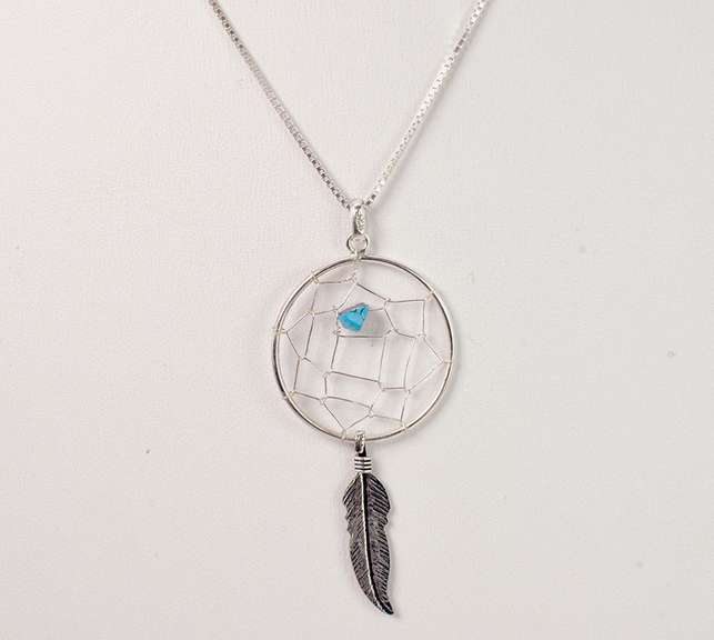 Dazzling Sterling Silver Native American Dream Catcher Necklace and Earring Set with Turquoise Accents