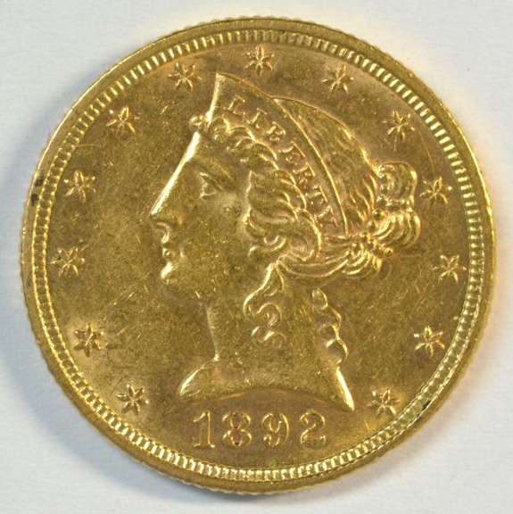 Flashy 1892 US $5 Liberty Gold Piece. Full strike
