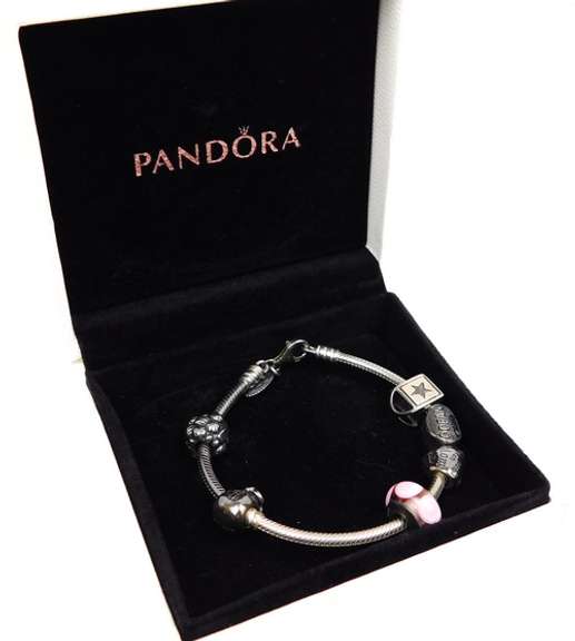 Pandora Sterling Bracelet with Charms & Box
