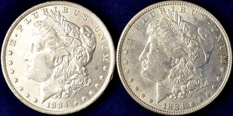 2 1884 Morgan Silver Dollars P & O Mint Marks. About Uncirculated.