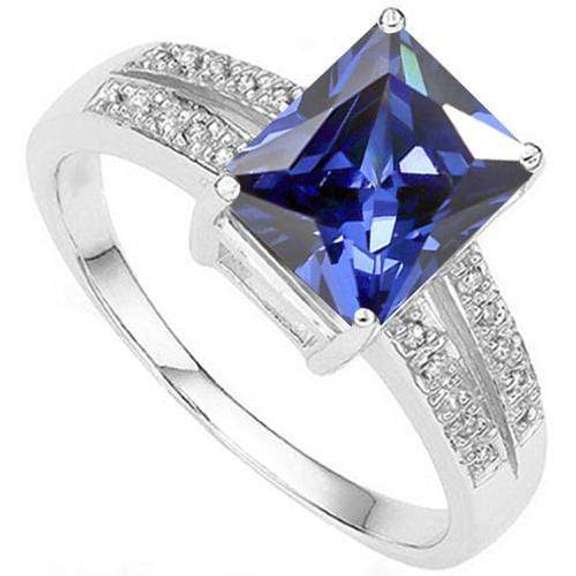 3.59 CT LAB TANZANITE & DIAMOND 925 STERLING SILVER RING