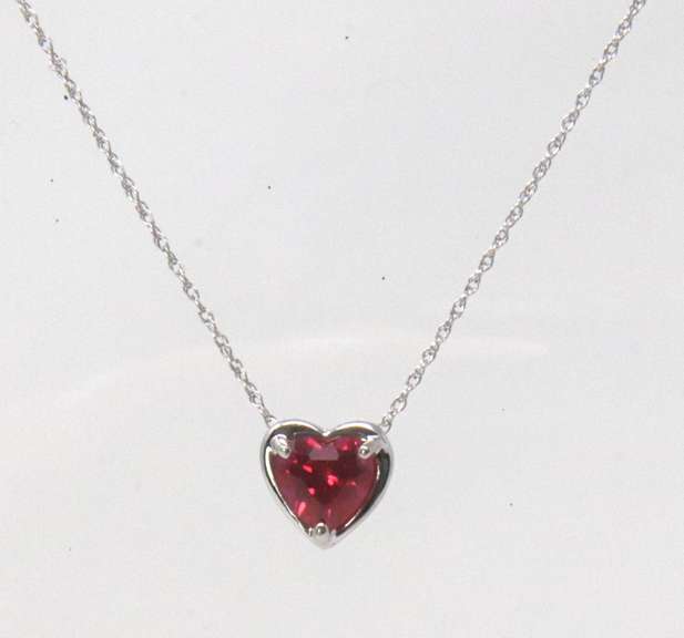 Fabulous White Gold Red Stone Heart Pendant on Chain