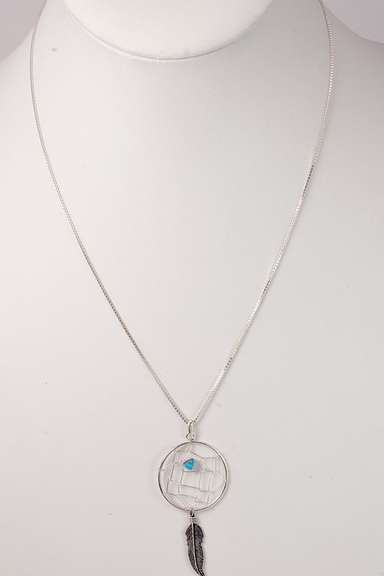 Dazzling Sterling Silver Native American Dream Catcher Necklace and Earring Set with Turquoise Accents