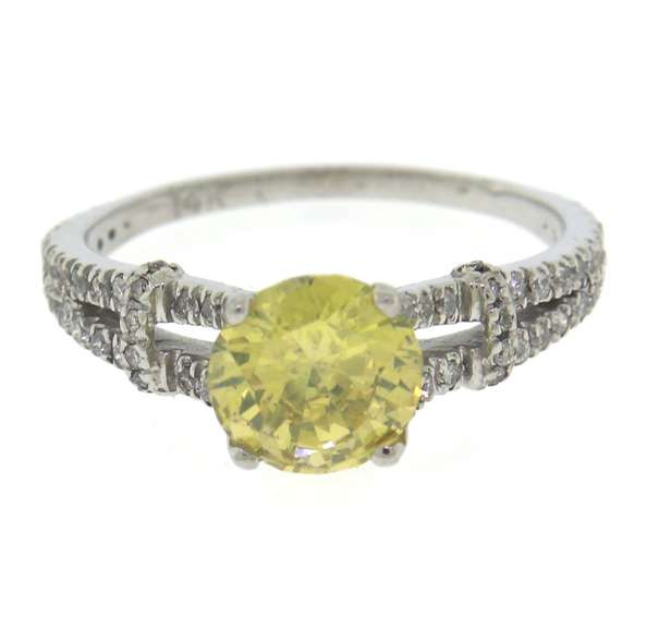 Sepctacular White Gold Irradiated Yellow Diamond Engagement Ring