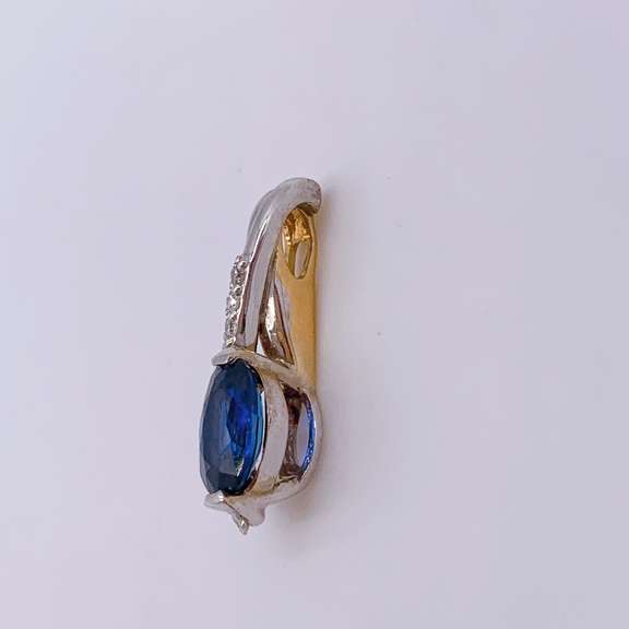14kt Gold, Blue Sapphire, & Diamond Pendant
