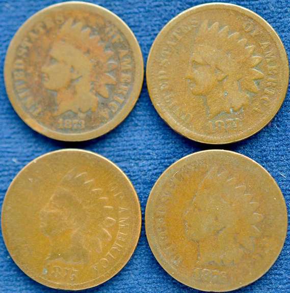 Lot Of 4 Cull Indian Head Cents. 1873, 1874, 1875, 1876.