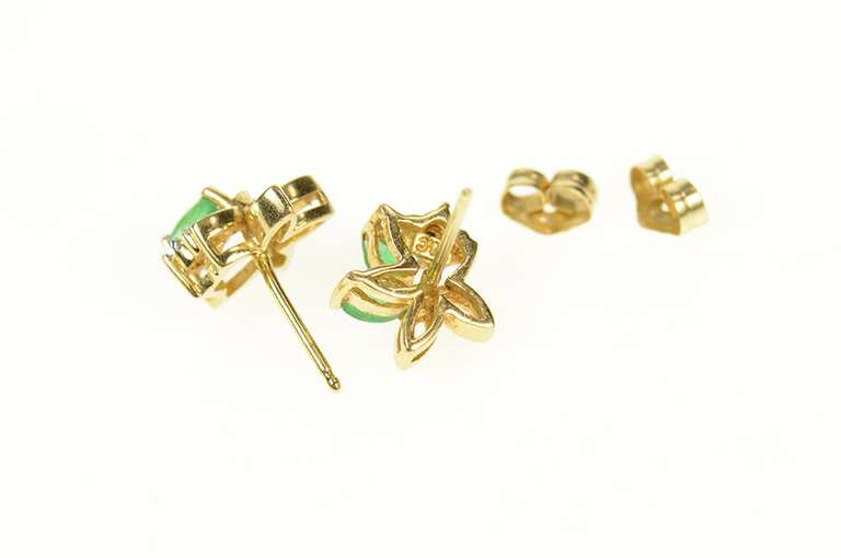 14K Yellow Gold Marquise Emerald Diamond Floral Cluster Earrings