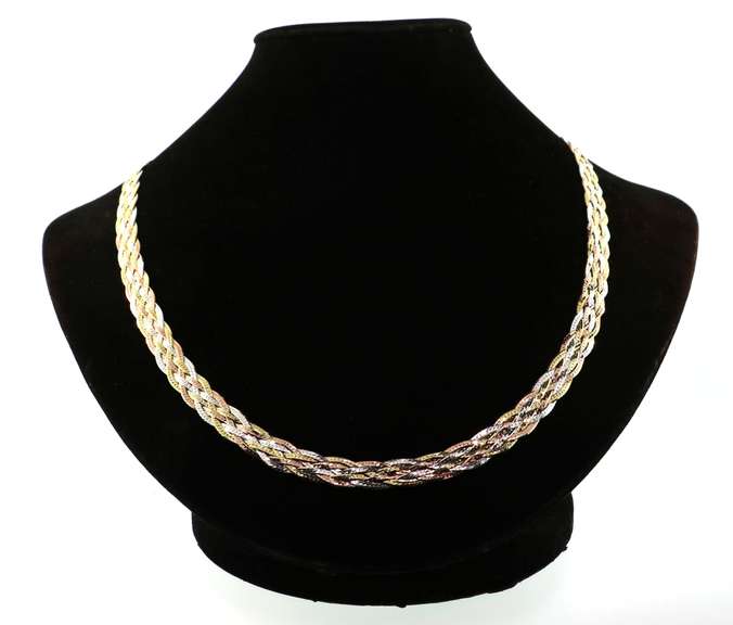 Marvelous White & Gold Italian Sterling Silver Braid Chain Necklace