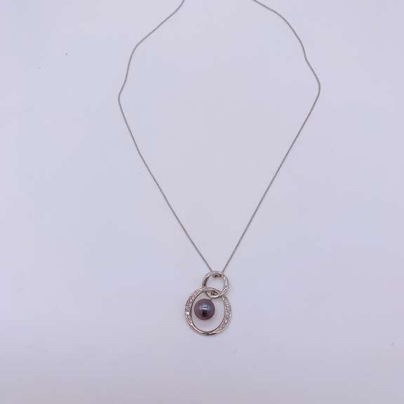 14kt Gold, Black Pearl, & Diamond Pendant Necklace