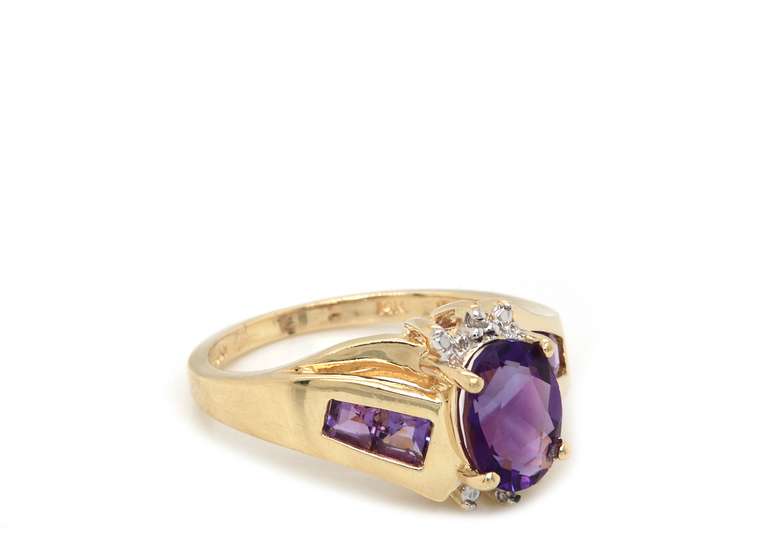 Attractive Yellow Gold Amethyst and Diamond Bypass Ring