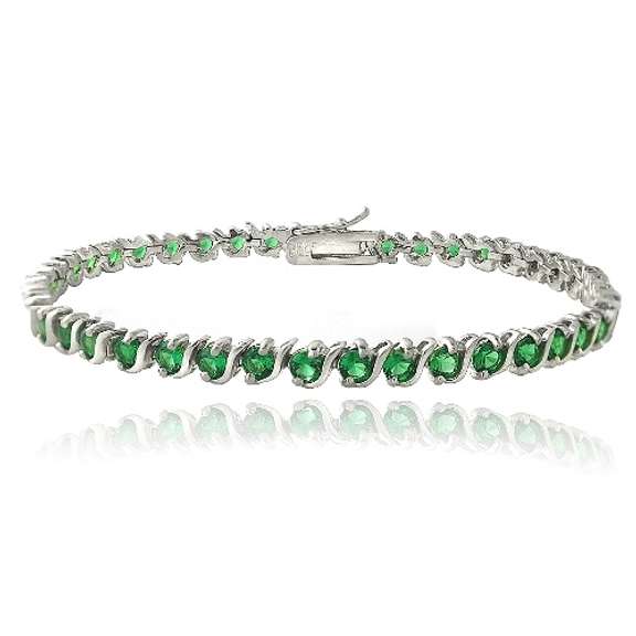 Sterling Silver 4.5ct Created Emerald S Design Tennis Bracelet