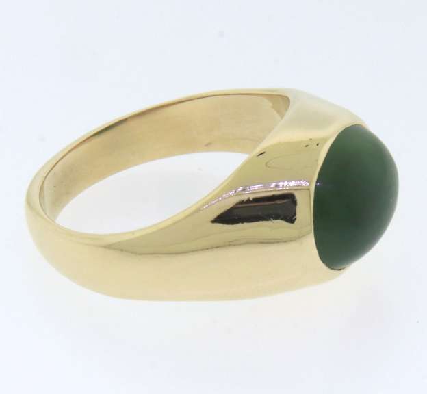 Beautiful Yellow Gold Green Stone Men's Ring