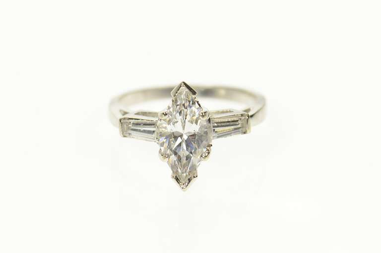 14K White Gold Three Stone Marquise Travel Engagement Ring