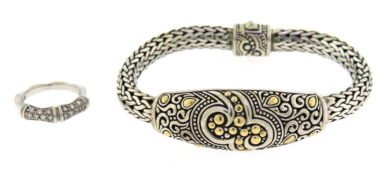 Sterling Silver Byzantine Bracelet and CZ Ring