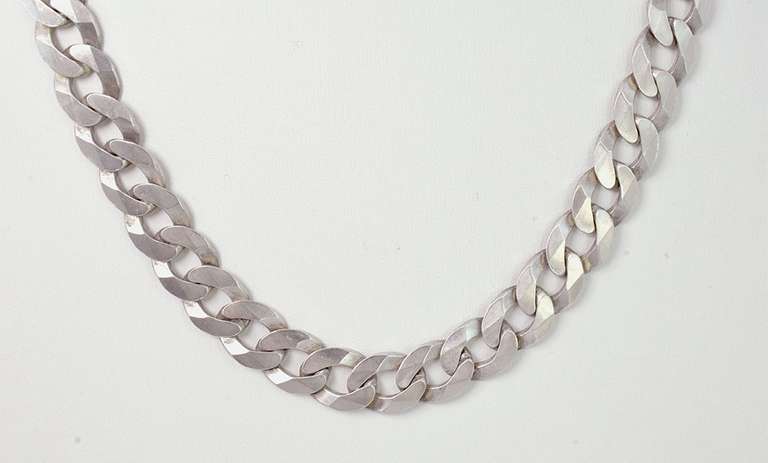 Heavy Sterling Silver Curb Link Chain Necklace.