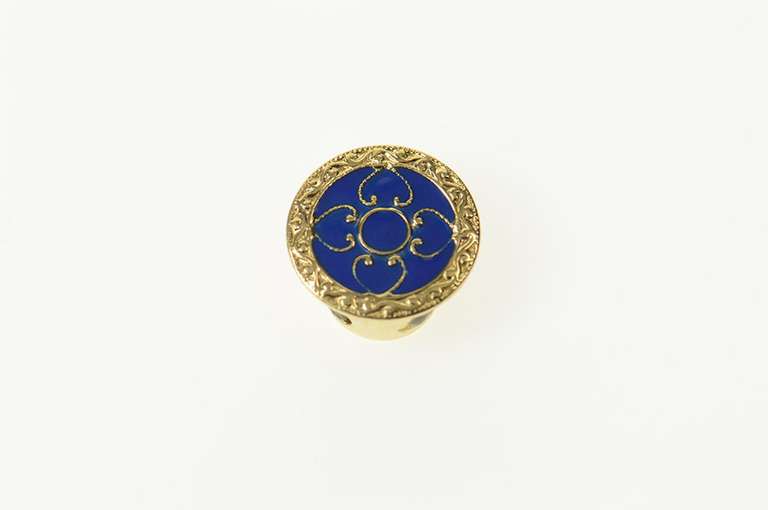 10K Yellow Gold Dark Blue Enamel Round Slide Bracelet Charm/Pendant