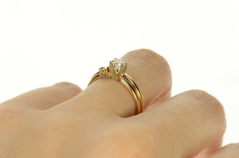 14K Yellow Gold 0.21 Ct Diamond Engagement Bridal Set Ring